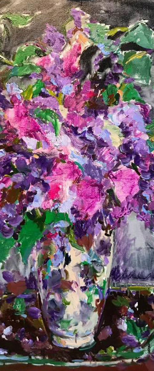 LILAC BOUQUET - Still Life with Lilac - Floral Art - Oil Painting - Gift Art - Beautiful Still Life - 100x80 by Karakhan