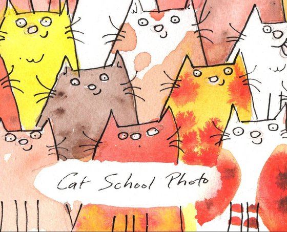 Cat School Photo. Colour Cartoon