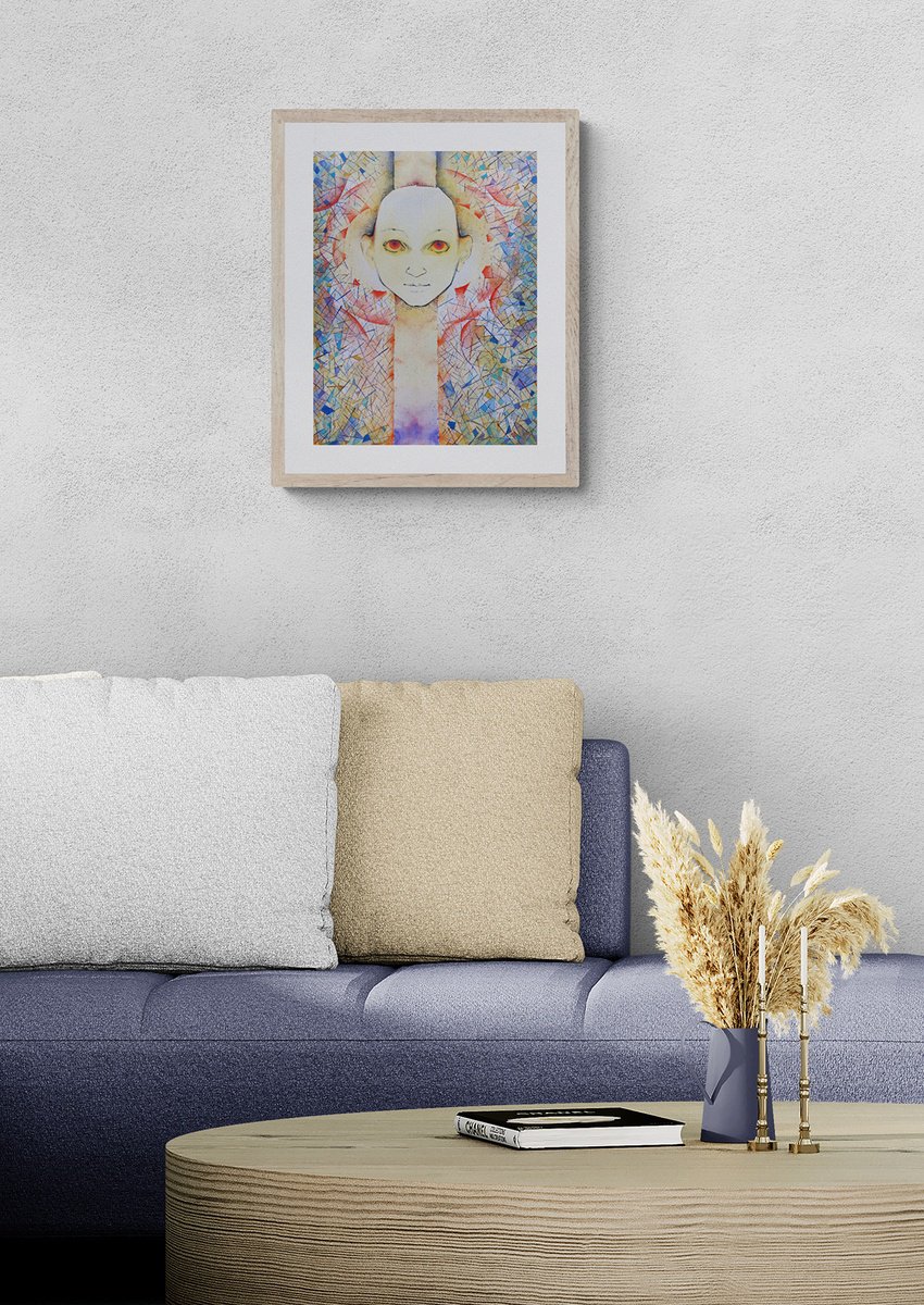 Surrealistic Portrait Painting By Marija Stojkovic, 12 X 17", Presence I, Original Artwork