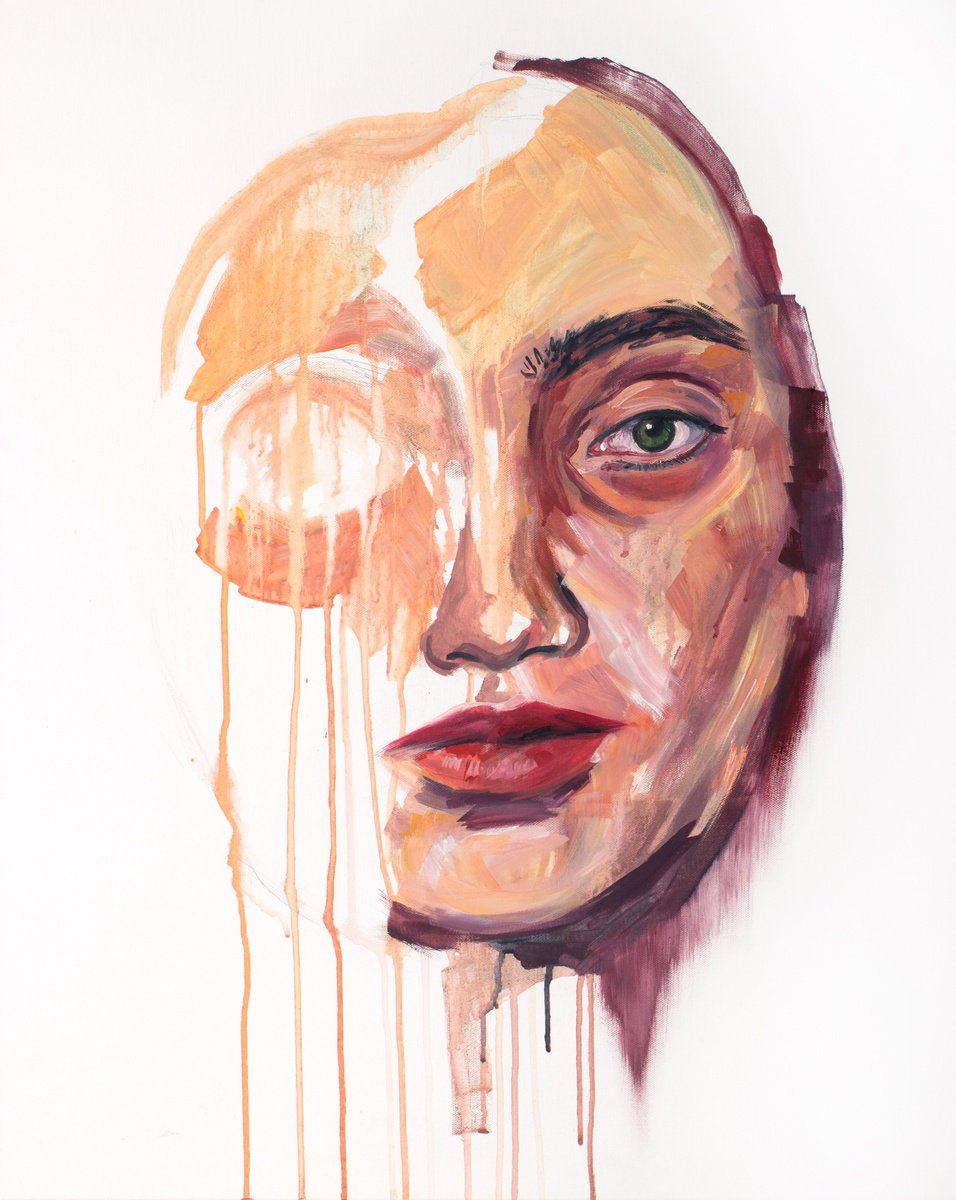 Expressive Portrait Oil Painting By Elizabeth Becker, 24 X 30, Melancholia, Original Artwork