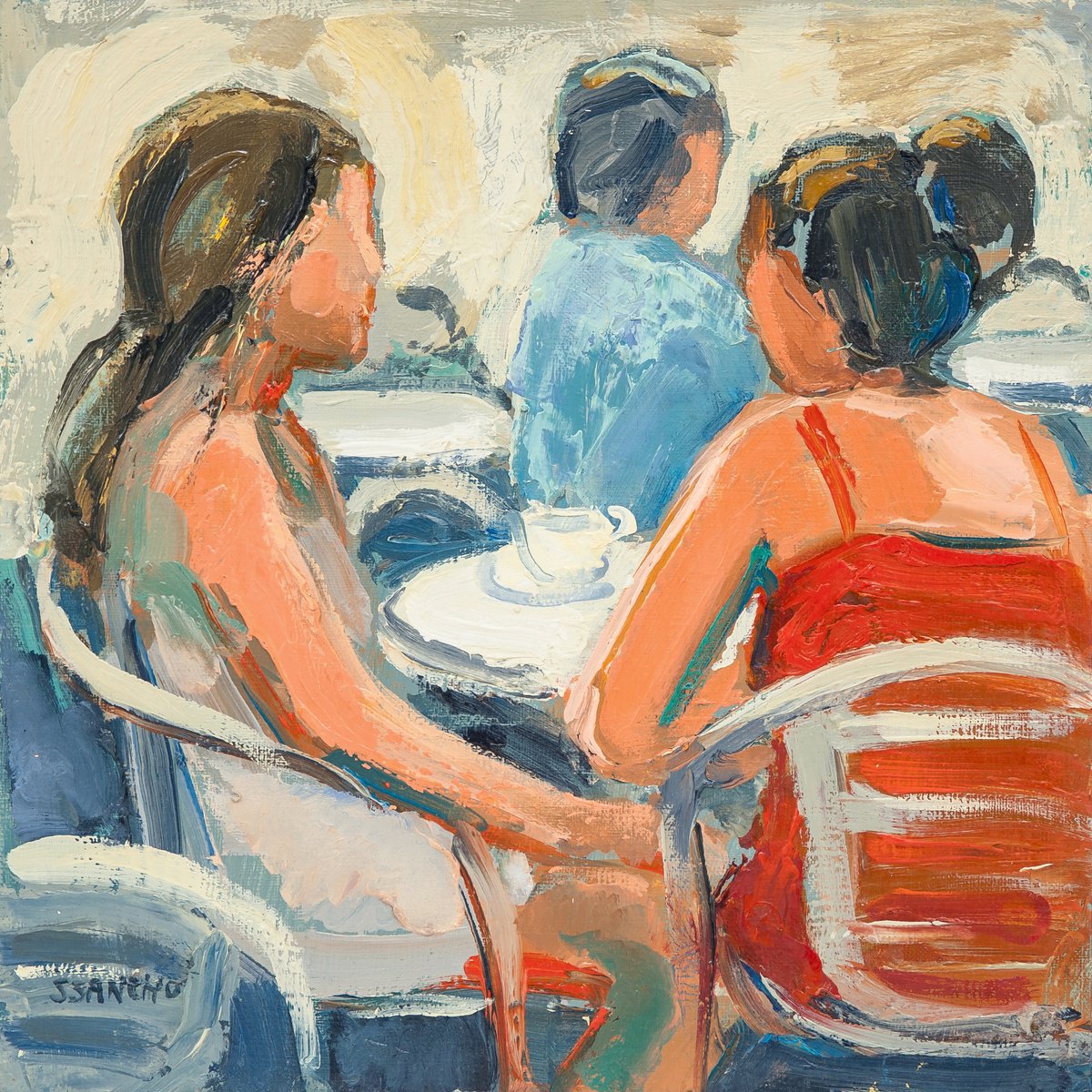 Expressive Portrait Oil Painting By Susana Sancho Beltran, 10 X 10", Coffee, Original Artwork