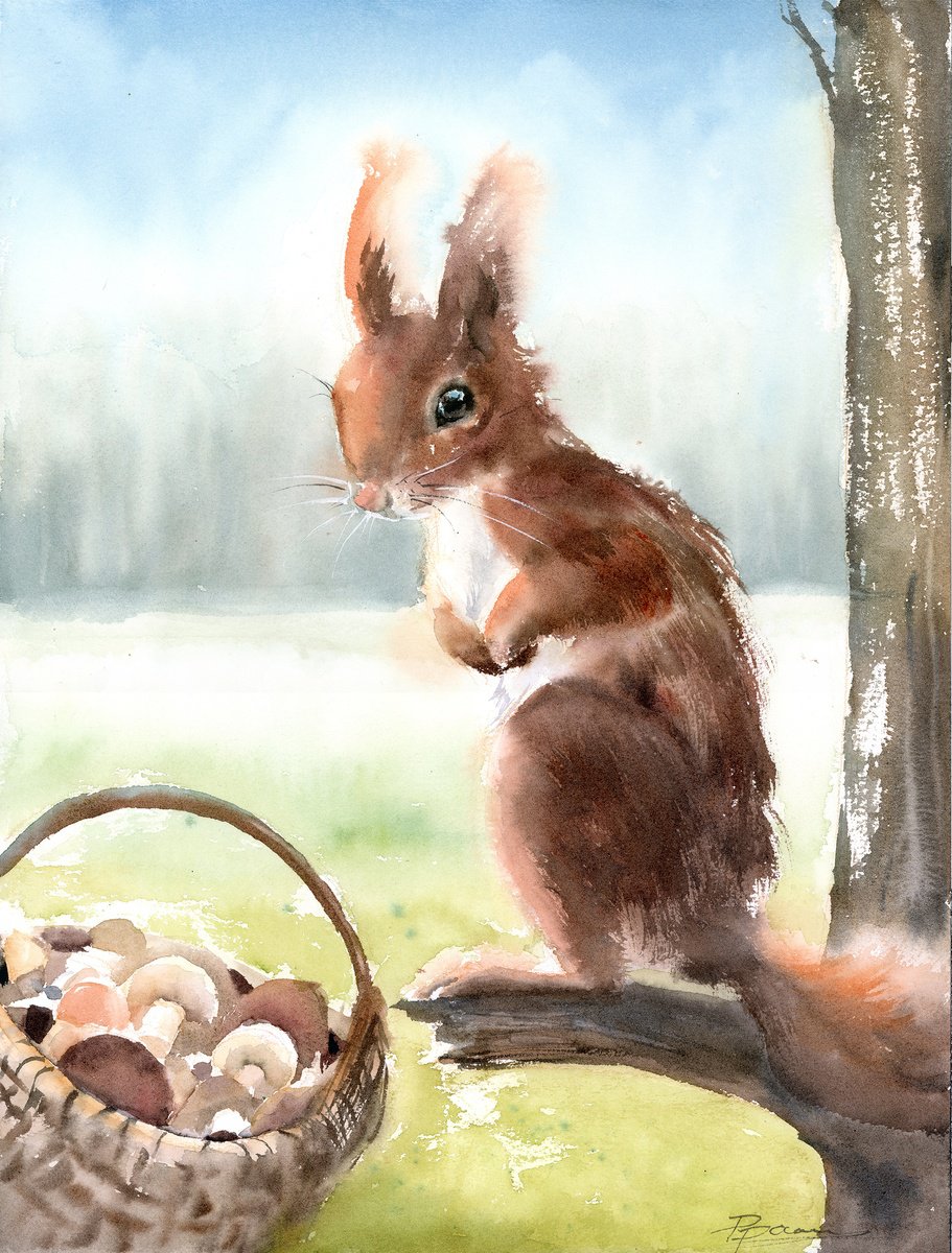 Impressionistic Animal Watercolour By Olga Tchefranov (Shefranov), 12 X 16", The Thoughtful Forager, Original Artwork