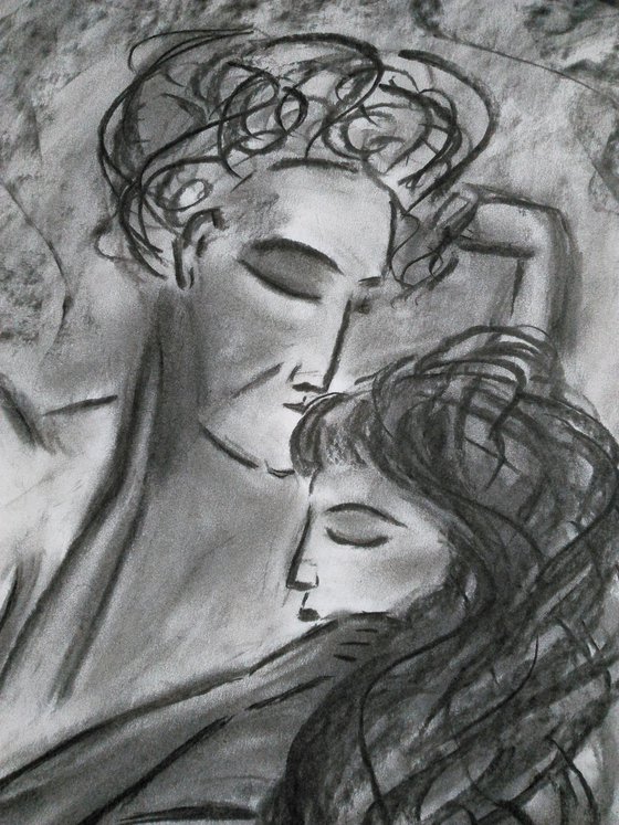 couple in love original charcoal drawing people in love" Saved in beloved hands"