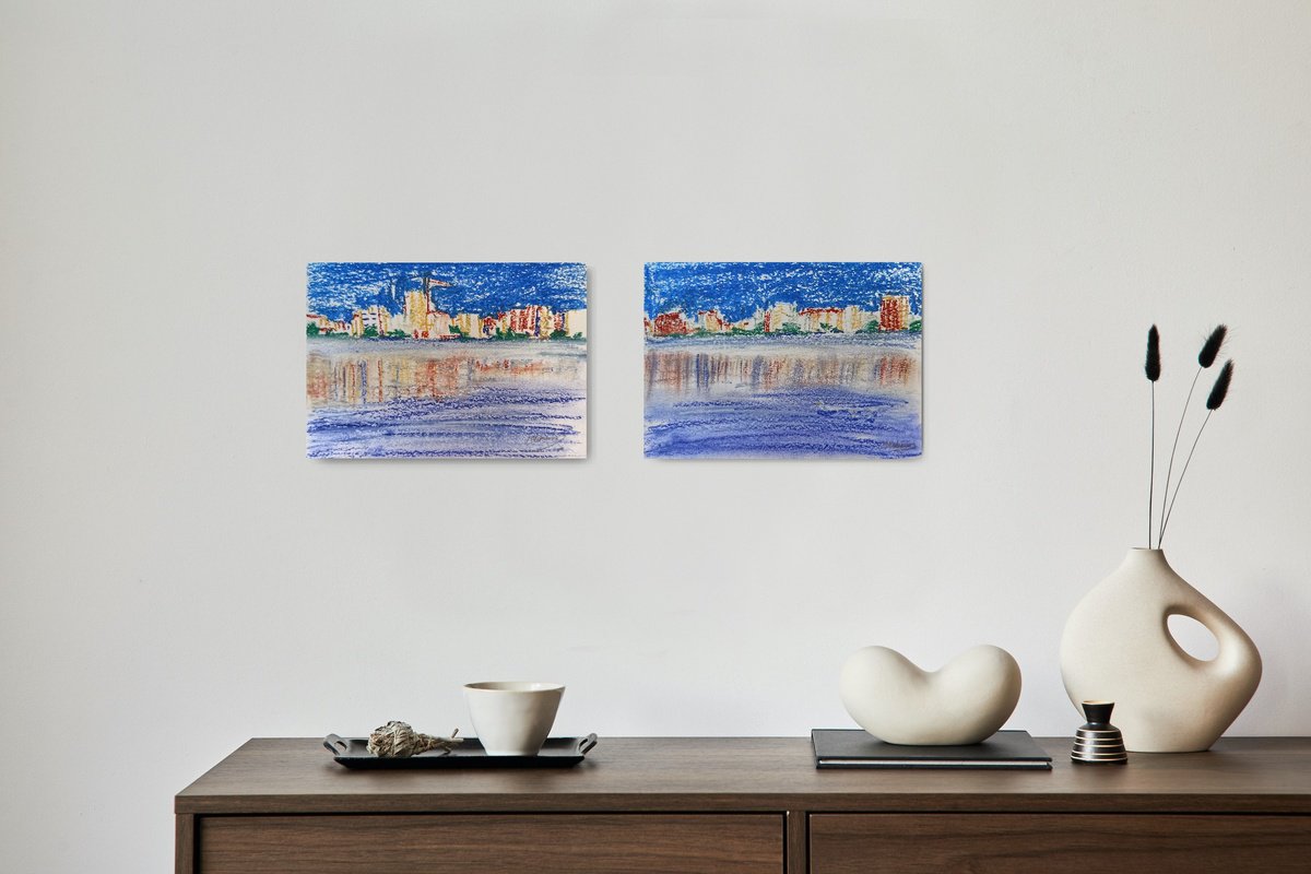 Set of 2 sketches - Calm Lake - mixed-media small size by Olena Koliesnik