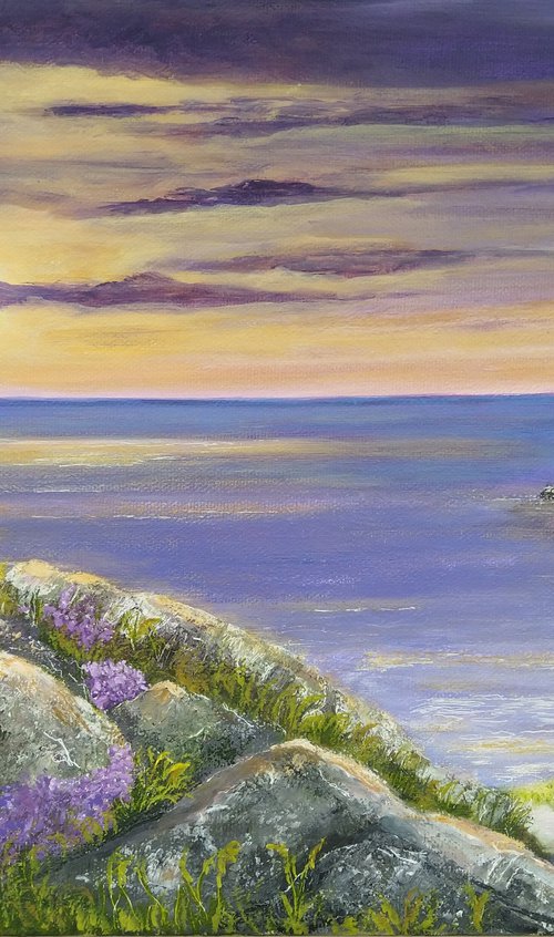 Beautiful Cornwall Purple Sunset by Anne-Marie Ellis