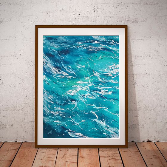 Wave and sea #09 watercolor Fine art Painting