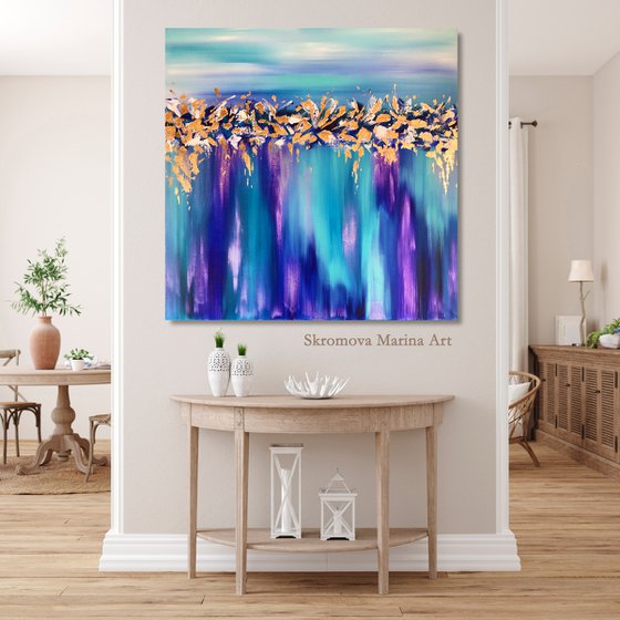 INDIGO WAVES - Event horizon. Purple blue. Abstraction. Modern sea. Wall Art. Very Peri.