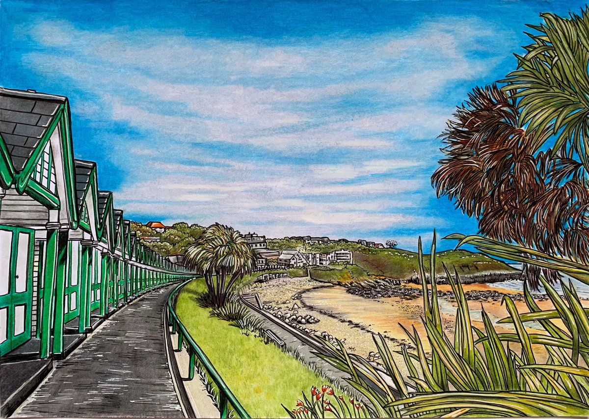 Illustrative Painting , Langland Bay By Karen Elaine Evans, 17 X 12, Artwork For Sale On Artfinder