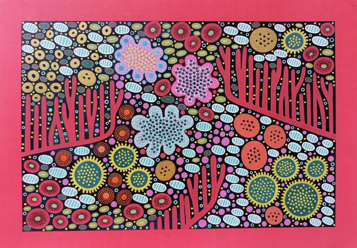 Organic Botanical Acrylic Painting By Veronika Demenko, 17 X 12", Underwater Life N.9, Original Artwork