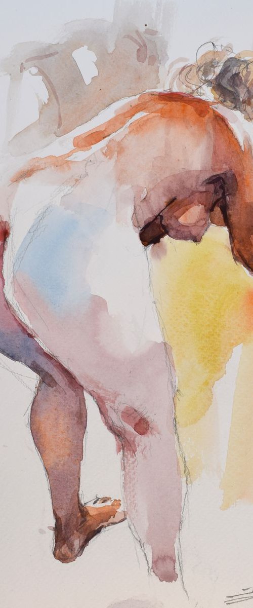 nude in orange ( morning ) by Goran Žigolić Watercolors