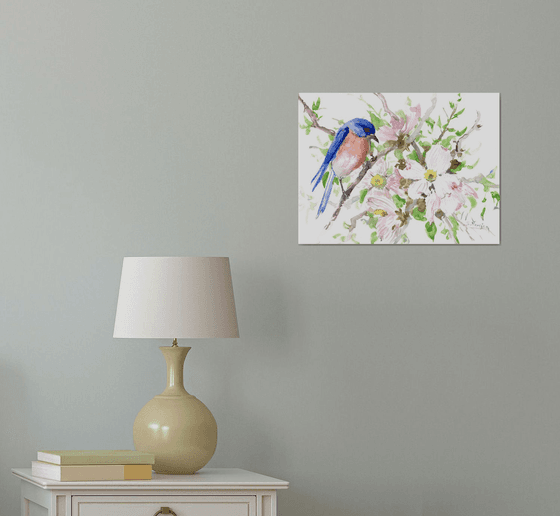 Bluebird and Dogwood Flowers