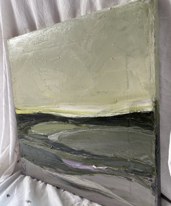 Abstract quiet fields waves on green