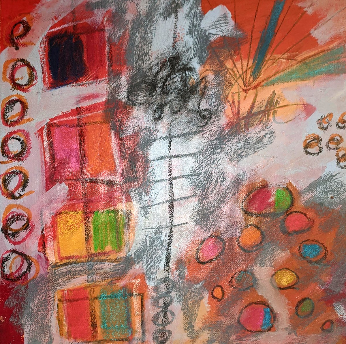 Abstract Painting By Shelli Finch, 12 X 12", Rain On A Saturday Morning, Original Artwork