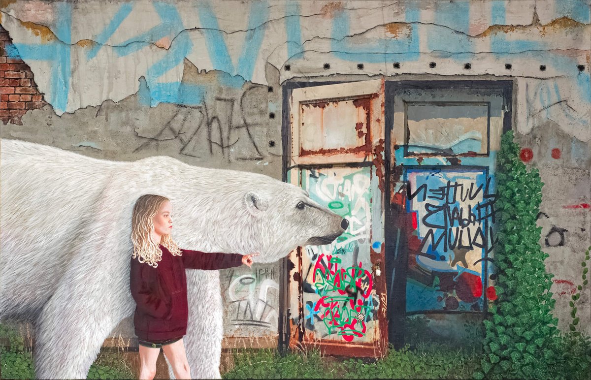 Urban And Pop Landscape Painting By Db Waterman, 53 X 33, Tipping Point, Original Artwork