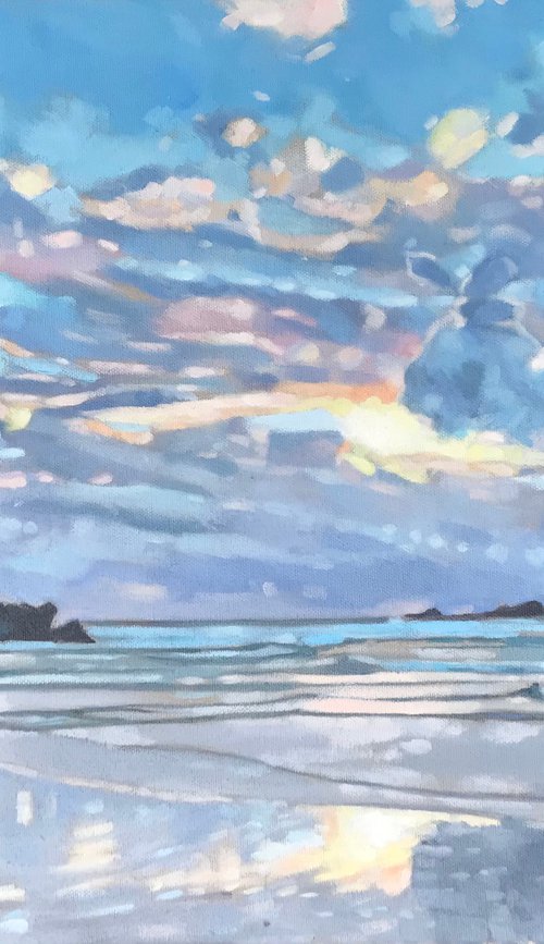 Sun Setting Over Porth Beach by Emma Dashwood