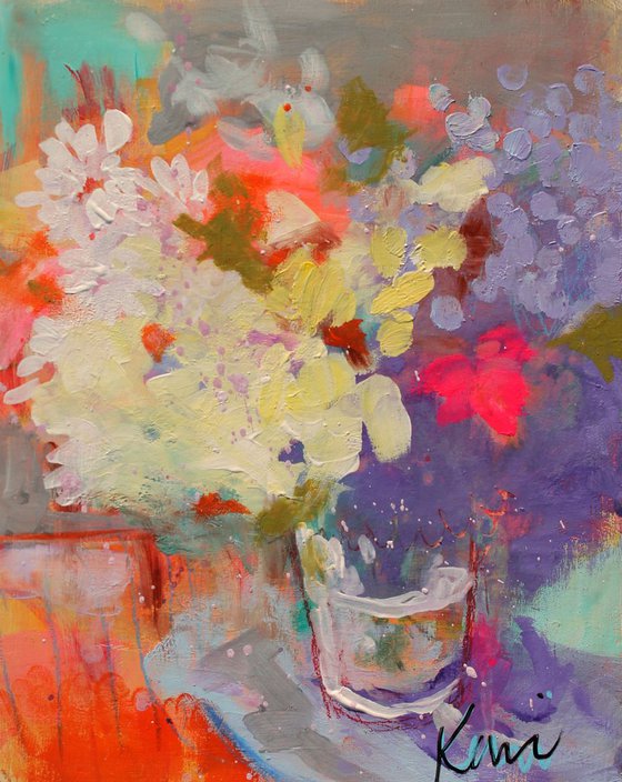 Blooming in the Morning Colorful Floral Still Life, Cheerful Spring Colors Under 100