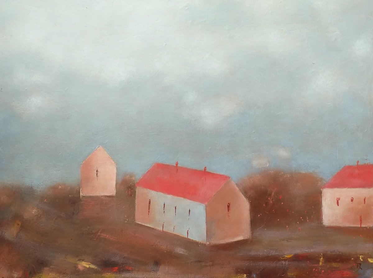 Abstract Landscape Oil Painting By Kestutis Jauniskis, 16 X 12", Passing Fog, Original Artwork