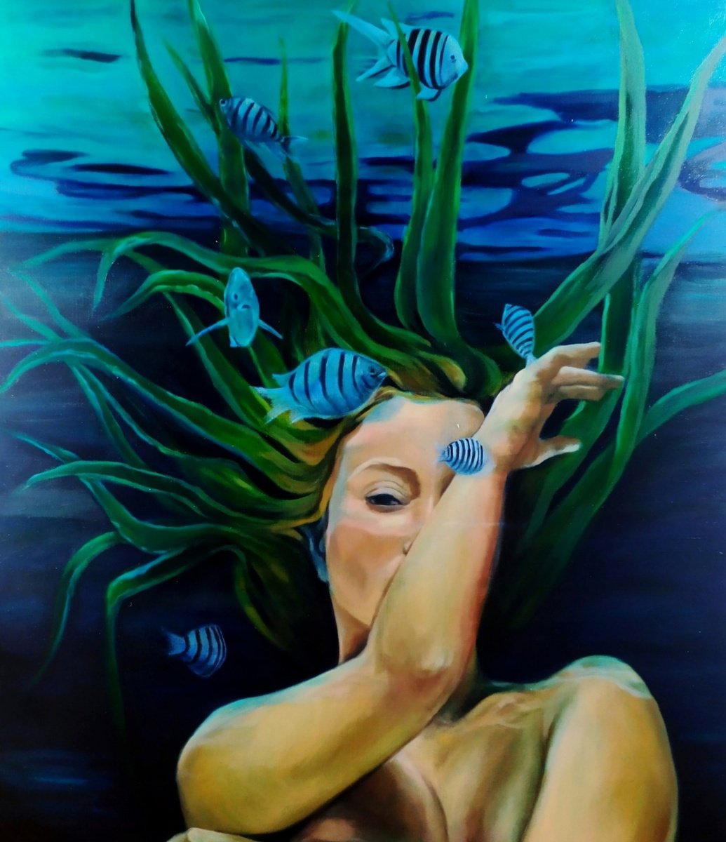 Surrealistic Portrait Oil Painting By Veronica Ciccarese, 24 X 28", Everything Is Connected, Original Artwork