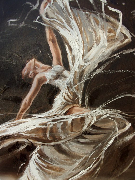 " DECEMBER CANDLE ... "- ballerina liGHt ballet ORIGINAL OIL PAINTING, GIFT, PALETTE KNIFE