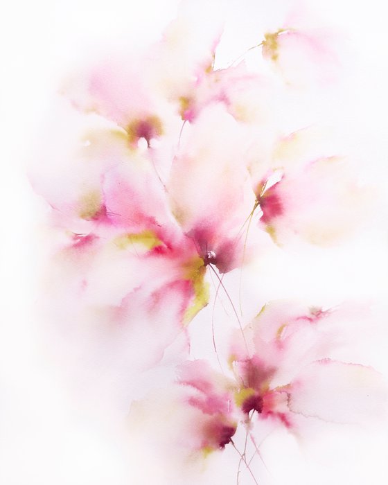 Romantic floral art, watercolor delicate flowers Lightness