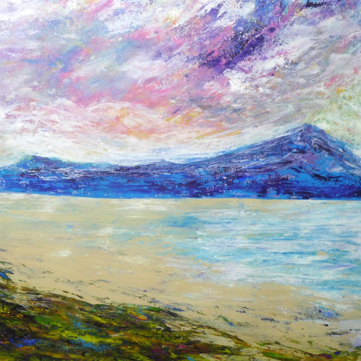 Impressionistic Landscape Acrylic Painting By Oconnart, 34 X 34", Scottish Northern Sands, Original Artwork