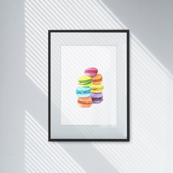 Macaroons, French dessert, Watercolour