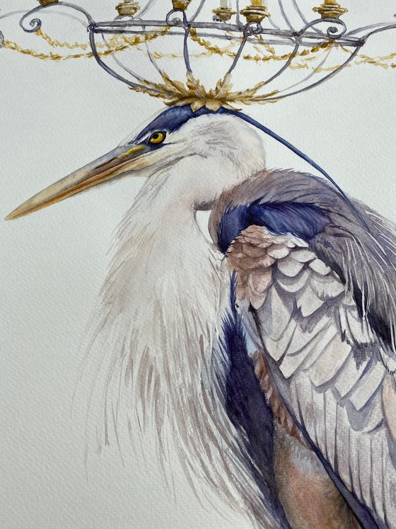 Gray Heron & Golden Chandelier