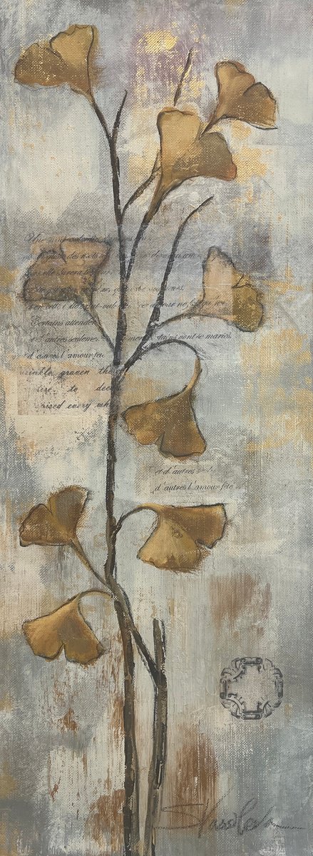 Impressionistic Botanical Acrylic Painting By Silvia Vassileva, 9 X 24", Poetic Branch I, Original Artwork