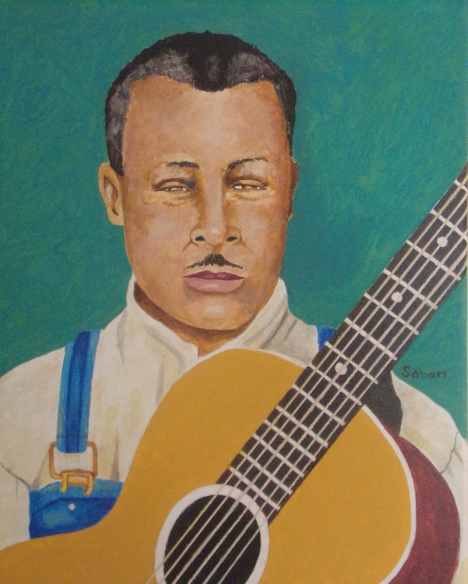 Photorealistic Portrait Acrylic Painting By Andrew Sabori, 16 X 20, Blind Willie Matell, Original Artwork