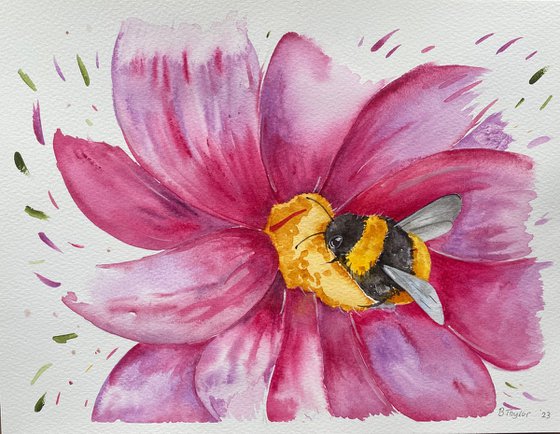 Bee on flower watercolour painting