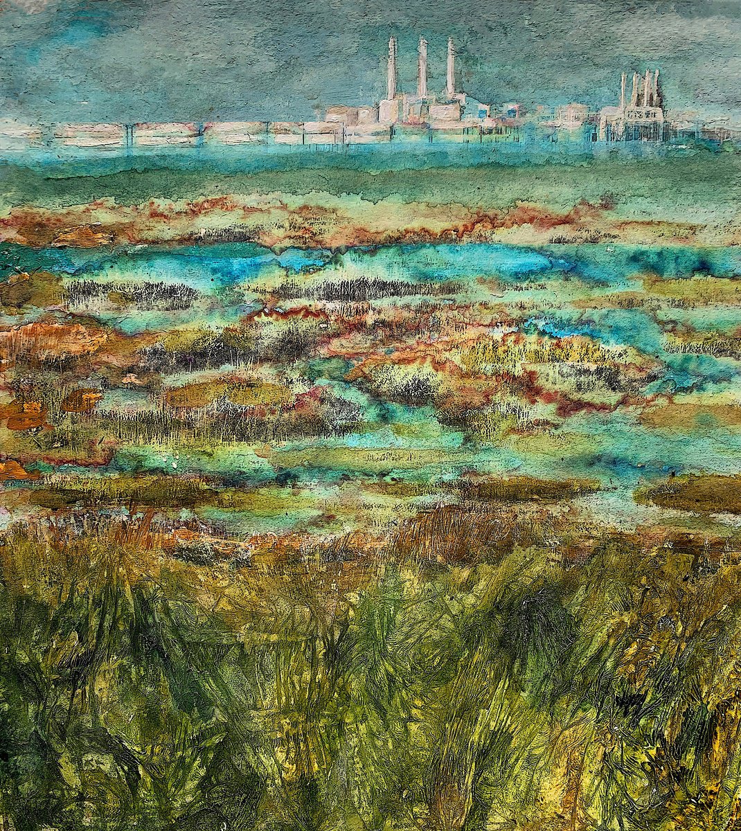 Expressive Landscape Painting By Suzsi Corio, 9 X 11", Across The Medway, Original Artwork