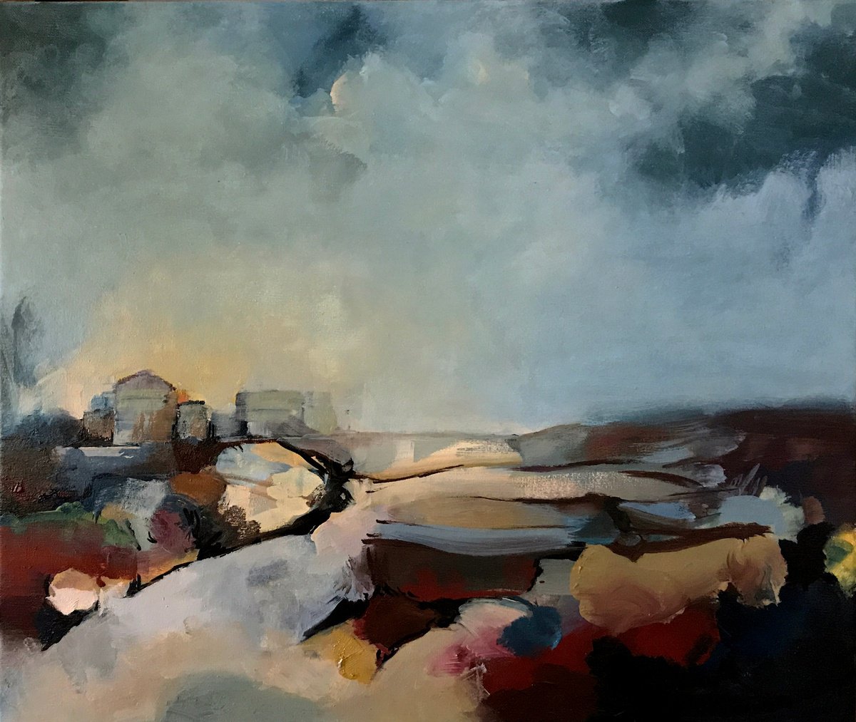 Expressive Landscape Oil Painting By Tim Southall, 23 X 17", Marchlands, Original Artwork