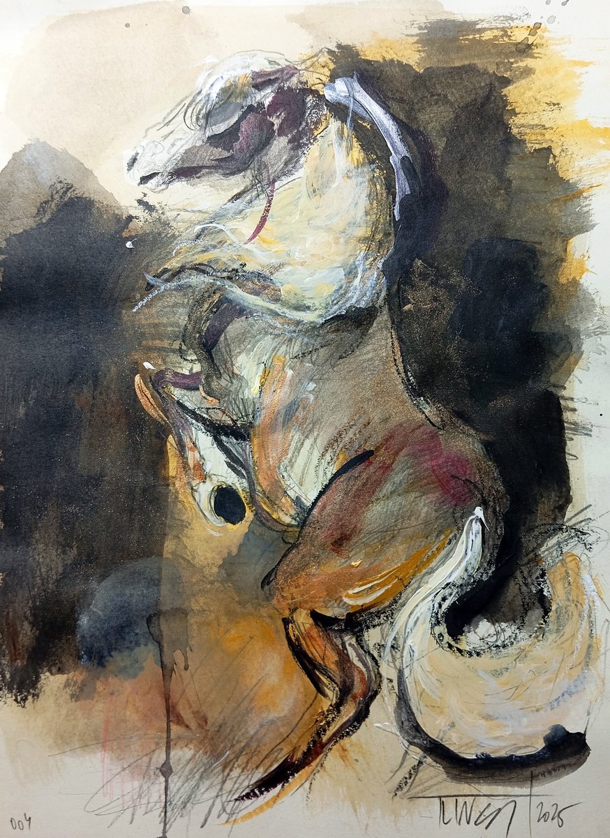 Expressive Animal Watercolour By Catalin Ilinca, 13 X 17, Jumping Stallion 2-2025, Original Artwork