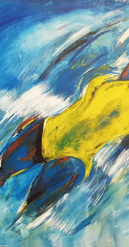 Swimming Woman in yellow swimsuit by Stefanie Rogge