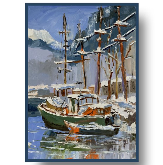 Winter Harbor with yachts.