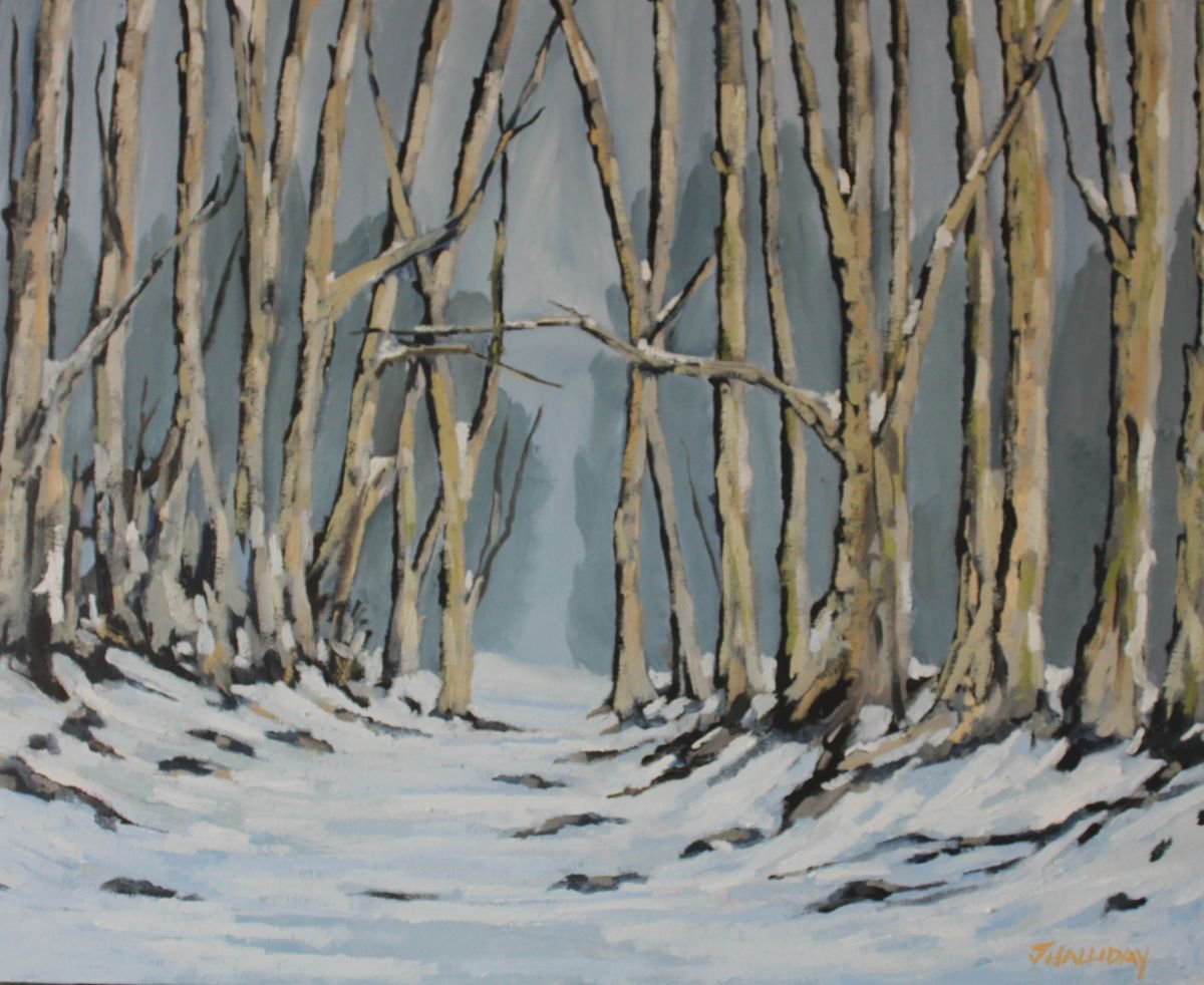 Impressionistic Landscape Oil Painting By John Halliday, 20 X 16, Winter In The Lane, Original Artwork
