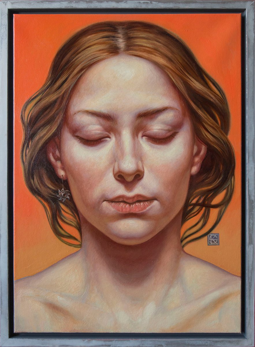 Photorealistic Portrait Oil Painting By Yaroslav Kurbanov, 22 X 30", Meditation, Original Artwork