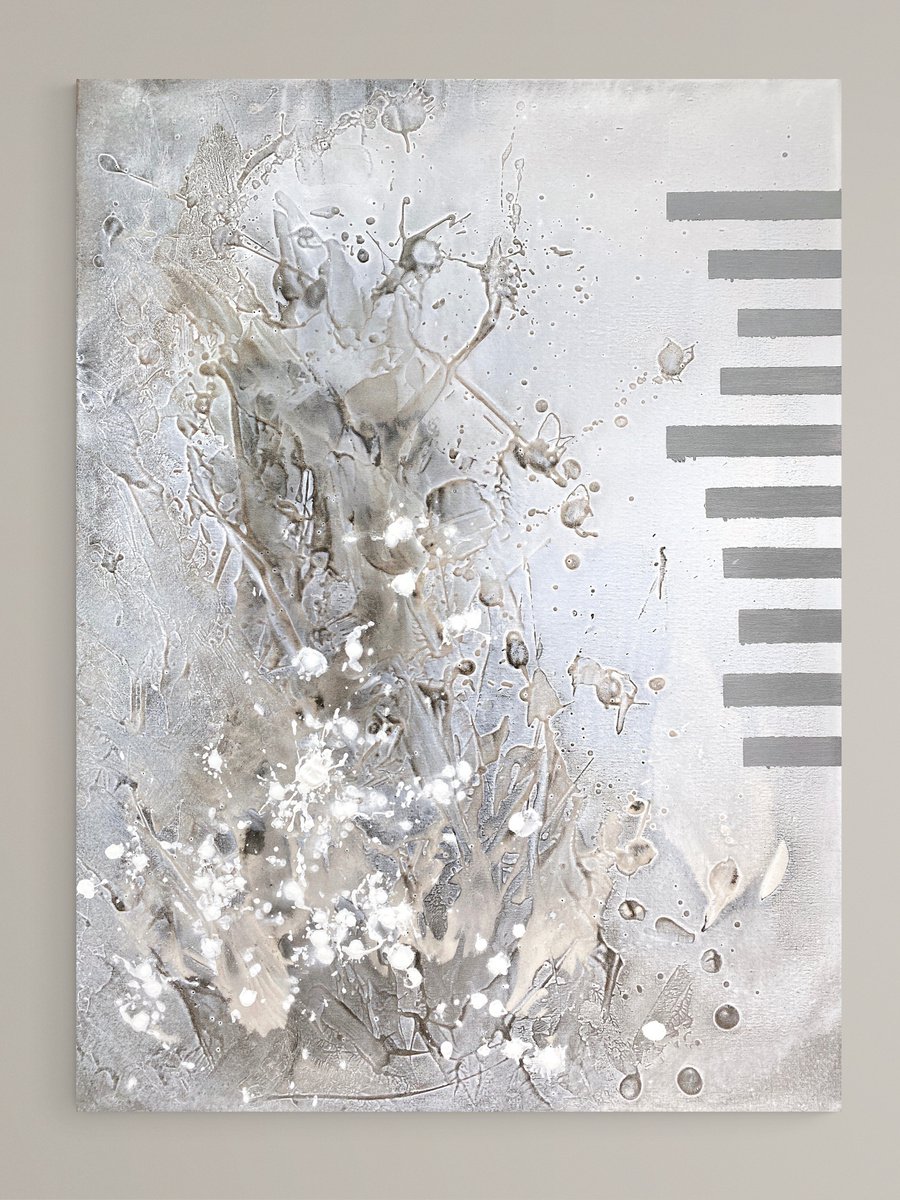 Abstract Acrylic Painting By Cristina Dalla Valentina, 24 X 31, White Noise /1, Original Artwork