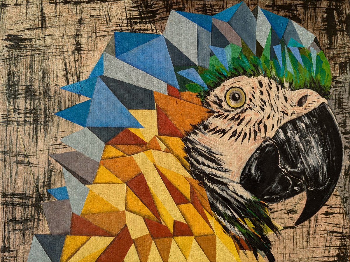 Geometric Animal Acrylic Painting By Wowhawk, 16 X 12", Cockatoo Acrylic, Original Artwork