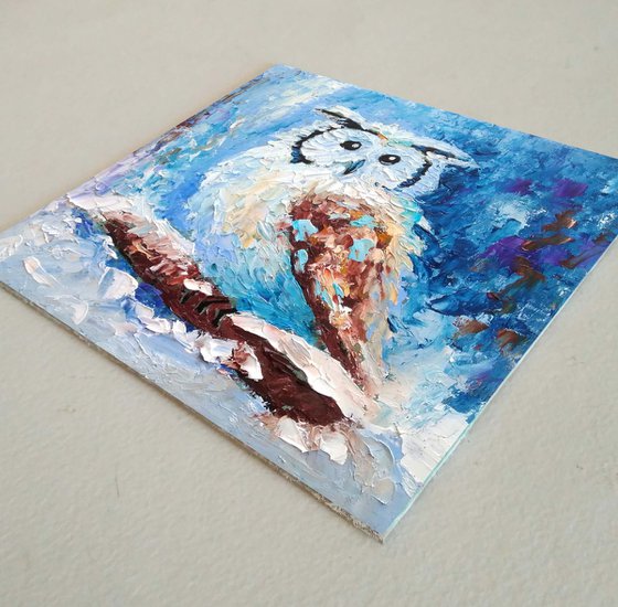 Owl Painting Original Art Bird Artwork Mini Wall Art