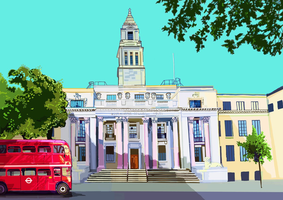 A3 Old Marylebone Town Hall, London Illustration Print by Tomartacus