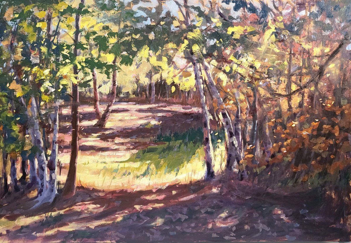 Impressionistic Landscape Oil Painting By Kristina Sellers, 36 X 24", Autumn Clearing, Original Artwork