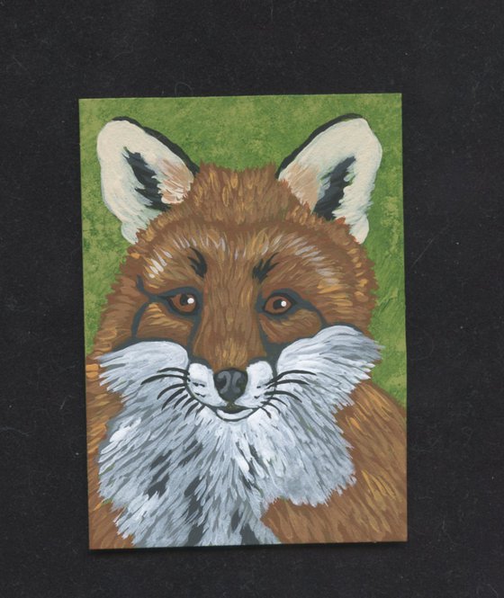 ACEO ATC Original Miniature Painting Red Fox Wildlife Art-Carla Smale