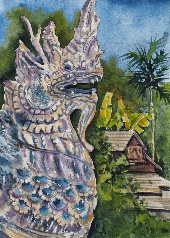 Jungle guard - original tropical watercolor from Thai-trip