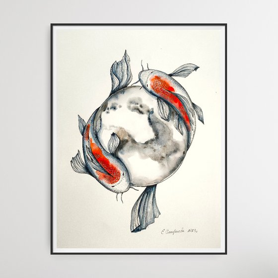 Koi Fish And The Moon