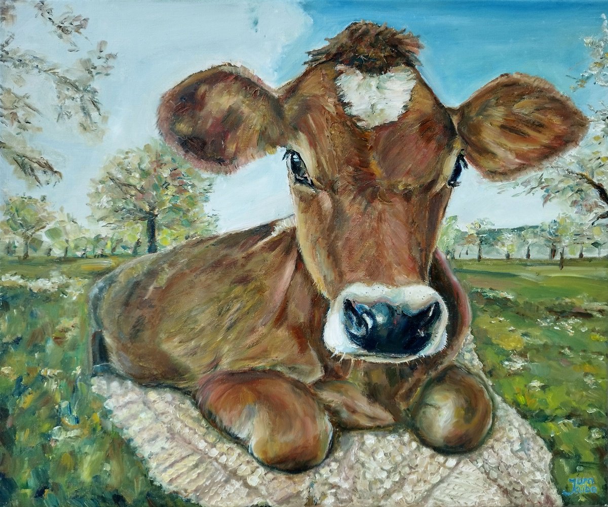 Cow On The Blanket by Jura Kuba Art