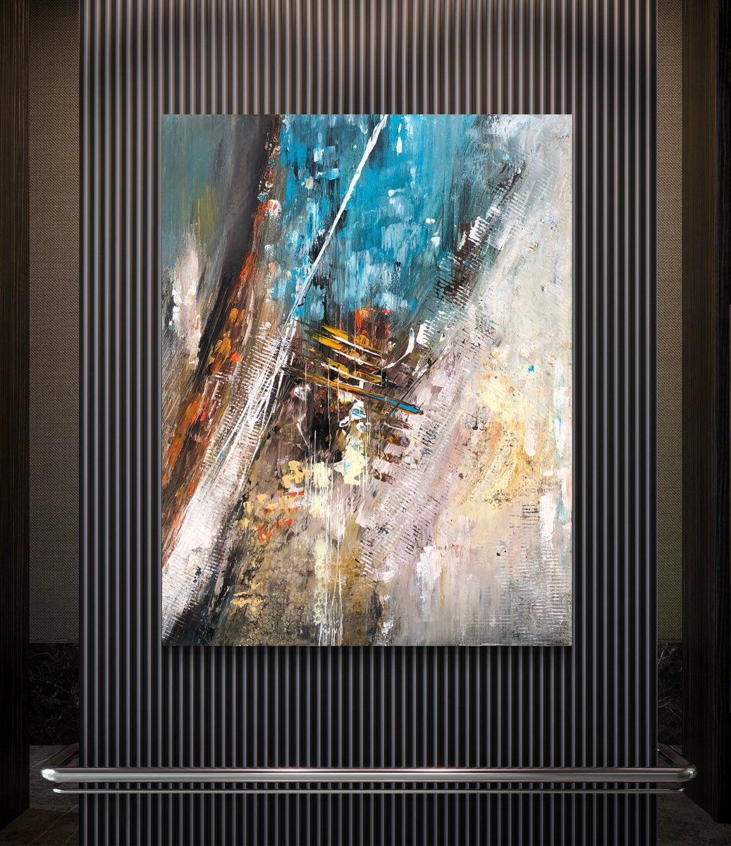 Abstract Acrylic Painting By Snezana Djordjevic, 28 X 35", Two Artists-16, Original Artwork