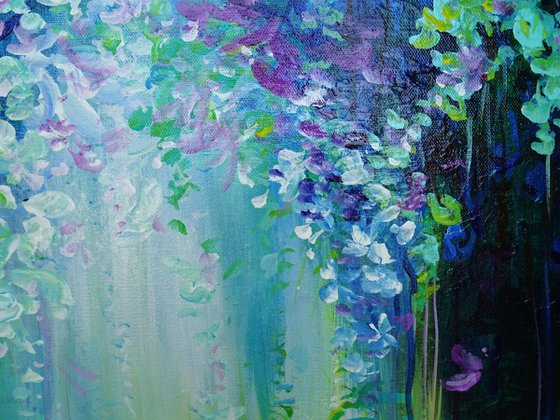 TROPICAL RAINFOREST I. Orchid Flowers Acrylic Square Painting on Canvas