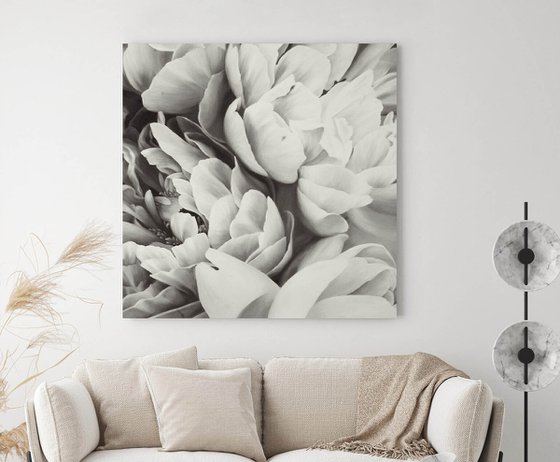 "Peonies bouquet"  White black flower oil art