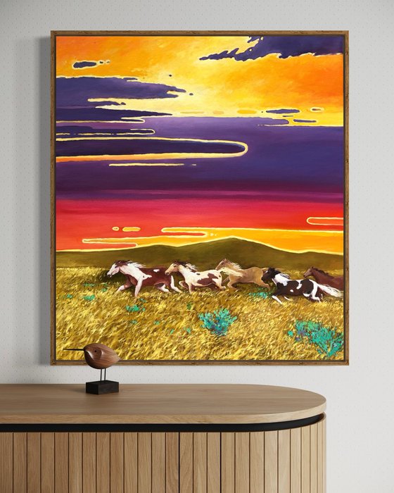 Horses. Sunset